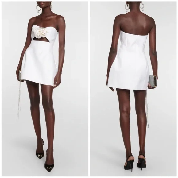 Magda Butrym Floral Appliqué Wool Bustier Bridal Mini Dress Cream - Picture 2 of 10